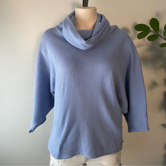 Yest Netherlands Cowl Neck Knit Ribbed Sweater Batwing Powder Blue Size 10 - Picture 1 of 8